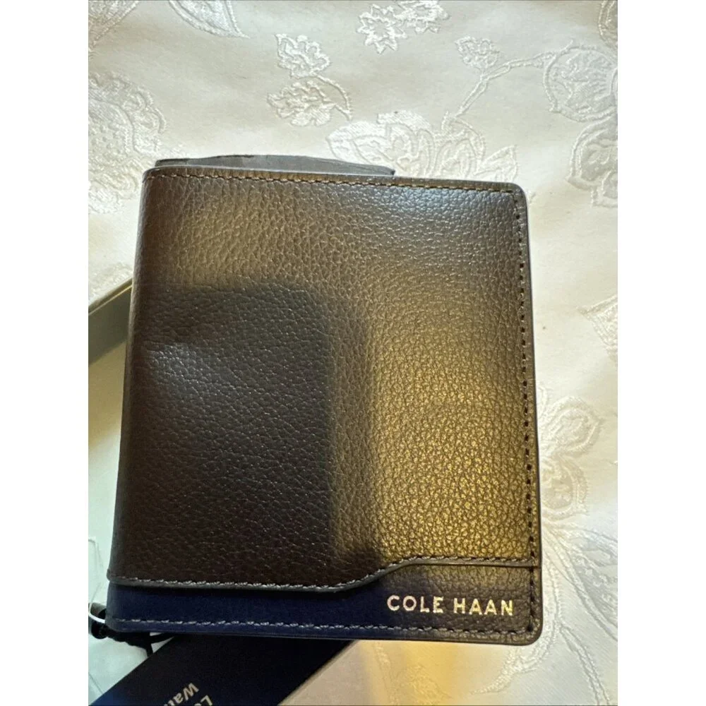 Men's Cole Haan Bifold Compact Slimfold Wallet Brown Leather Classic NEW